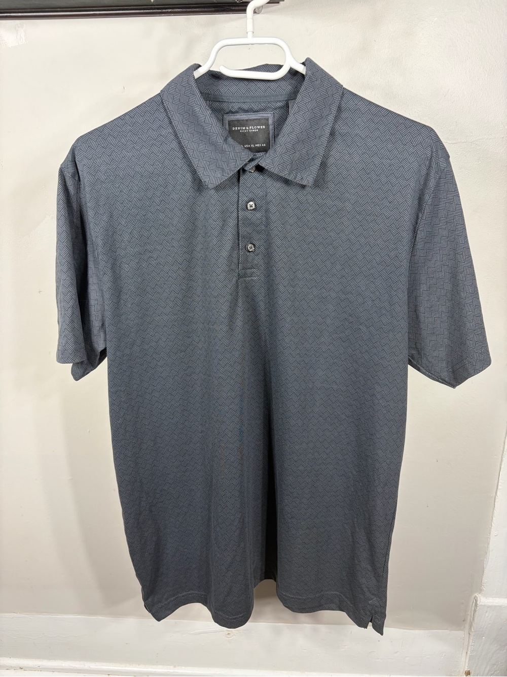 Denim & Flower Ricky Singh Gray Geometric Textured Polo Shirt XL